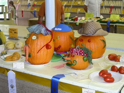[Decorated pumpkins at the Iowa State Fair.]